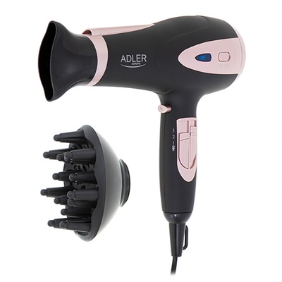 Fēns Adler | Hair Dryer | AD 2248b ION | 2200 W | Number of temperature settings 3 | Ionic function | Diffuser nozzle | Black/Pink