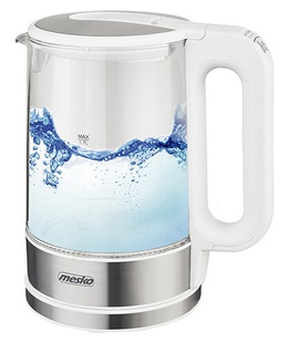 Mesko | Kettle | MS 1301w | Electric | 1850 W | 1.7 L | Glass/Stainless steel | 360° rotational base | White  Hover