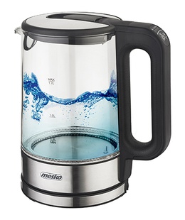 Tējkanna Mesko | Kettle | MS 1301b | Electric | 1850 W | 1.7 L | Glass/Stainless steel | 360° rotational base | Black  Hover