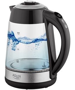 Tējkanna Adler | Kettle | AD 1285 | Electric | 2200 W | 1.7 L | Glass/Stainless steel | 360° rotational base | Grey  Hover