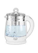 Tējkanna Adler | Kettle | AD 1299 | Electric | 2200 W | 1.5 L | Glass/Stainless steel | 360° rotational base | White