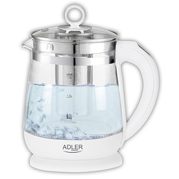 Tējkanna Adler | Kettle | AD 1299 | Electric | 2200 W | 1.5 L | Glass/Stainless steel | 360° rotational base | White