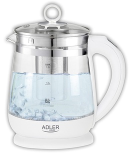 Tējkanna Adler | Kettle | AD 1299 | Electric | 2200 W | 1.5 L | Glass/Stainless steel | 360° rotational base | White  Hover
