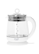 Tējkanna Adler | Kettle | AD 1299 | Electric | 2200 W | 1.5 L | Glass/Stainless steel | 360° rotational base | White Hover