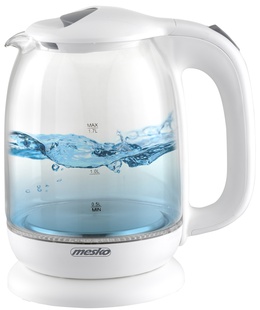 Tējkanna Mesko | Kettle | MS 1302w | Electric | 2200 W | 1.7 L | Glass | 360° rotational base | White  Hover