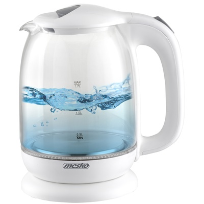Tējkanna Mesko | Kettle | MS 1302w | Electric | 2200 W | 1.7 L | Glass | 360° rotational base | White