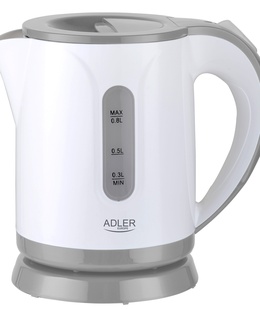 Tējkanna Adler | Kettle | AD 1371g | Electric | 850 W | 0.8 L | Stainless steel/Polypropylene | 360° rotational base | White/Grey  Hover
