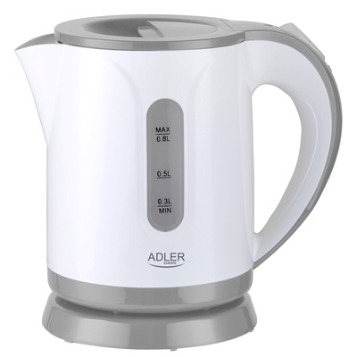 Tējkanna Adler | Kettle | AD 1371g | Electric | 850 W | 0.8 L | Stainless steel/Polypropylene | 360° rotational base | White/Grey