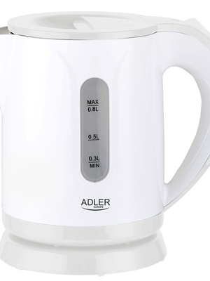 Tējkanna Adler | Kettle | AD 1371w | Electric | 850 W | 0.8 L | Stainless steel/Polypropylene | 360° rotational base | White  Hover