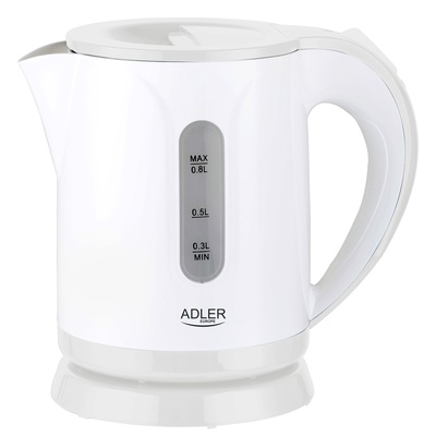 Tējkanna Adler | Kettle | AD 1371w | Electric | 850 W | 0.8 L | Stainless steel/Polypropylene | 360° rotational base | White