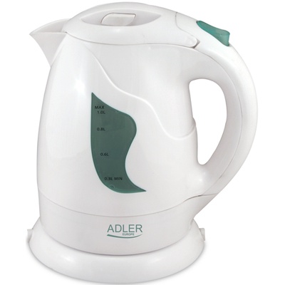 Tējkanna Adler | Kettle | AD 08 | Standard | 850 W | 1 L | Plastic | 360° rotational base | White