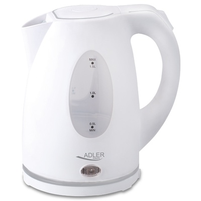 Tējkanna Adler | Kettle | AD 1207 | Standard | 2000 W | 1.5 L | Plastic | 360° rotational base | White