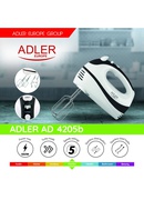 Mikseris Adler | Mixer | AD 4205 b | Hand Mixer | 300 W | Number of speeds 5 | Turbo mode | White/Black Hover