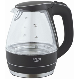 Tējkanna Kettle | Adler | Kettle | AD 1224 | Standard | 2000 W | 1.5 L | Glass | 360° rotational base | Black