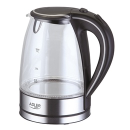 Tējkanna Adler | Kettle | AD 1225 | Standard | 2000 W | 1.7 L | Glass | 360° rotational base | Transparent/Stainless steel