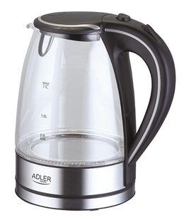 Tējkanna Adler | Kettle | AD 1225 | Standard | 2000 W | 1.7 L | Glass | 360° rotational base | Transparent/Stainless steel  Hover