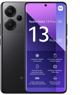 Telefons Xiaomi | Redmi | Note 13 Pro+ | Midnight Black | 6.67  | AMOLED | 1220 x 2712 pixels | Mediatek | Dimensity 7200 Ultra | Internal RAM 12 GB | 512 GB | Dual SIM | Nano-SIM | 5G | Main camera resolution 200+8+2 MP | Secondary camera resolution 16 MP | Android | 13 | 5000 mAh  Hover