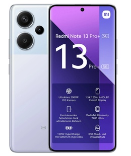 Telefons Xiaomi | Redmi | Note 13 Pro+ | Aurora Purple | 6.67  | AMOLED | 1220 x 2712 pixels | Mediatek | Dimensity 7200 Ultra | Internal RAM 12 GB | 512 GB | Dual SIM | Nano-SIM | 4G | 5G | Main camera 200+8+2 MP | Secondary camera 16 MP | Android | 13 | 5000 mAh  Hover
