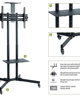  Sunne | Floor stand | S112 multifunctional Mobile TV cart | Tilt | 37-70  | Black  Hover