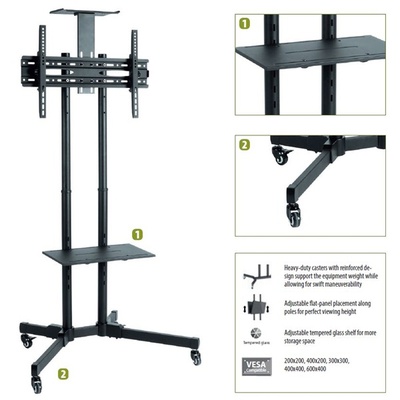  Sunne | Floor stand | S112 multifunctional Mobile TV cart | Tilt | 37-70  | Black
