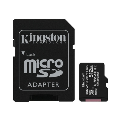  Kingston | Canvas Select Plus | 512 GB | Micro SD | Flash memory class 10 | SD adapter