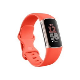 Viedpulksteni Fitbit Charge 6 Fitness tracker NFC Band - Coral; Case - Champagne Gold Aluminium