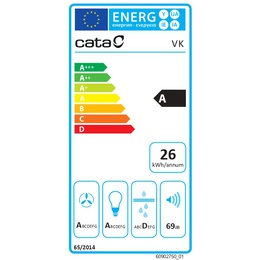  CATA Hood | VK 6000 WH | Wall mounted | Energy efficiency class A | Width 60 cm | 398 m³/h | Push buttons | CSLED | White
