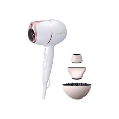 Fēns Philips Hair Dryer with SenseIQ | BHD628/00 Prestige | 1800 W | Number of temperature settings 3 | Ionic function | Diffuser nozzle | White/Rose