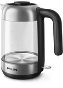 Tējkanna Philips | Kettle | HD9339/80 | Electric | 2200 W | 1.7 L | Stainless steel/Glass | 360° rotational base | Black/Silver Hover