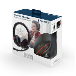 Austiņas Gembird | Stereo headset | MHS-03-BKRD | On-Ear | Built-in microphone | 3.5 mm