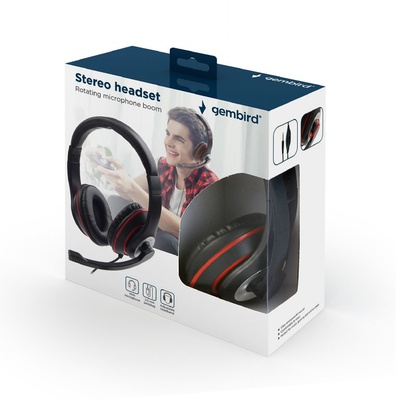 Austiņas Gembird | Stereo headset | MHS-03-BKRD | On-Ear | Built-in microphone | 3.5 mm
