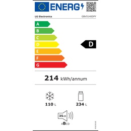  LG Refrigerator | GBV5140DPY | Energy efficiency class D | Free standing | Combi | Height 186 cm | No Frost system | Fridge net capacity 234 L | Freezer net capacity 110 L | Display | 35 dB | Silver