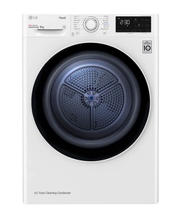Veļas mazgājamā  mašīna LG | Dryer Machine | RH80V3AV6N | Energy efficiency class D | Front loading | 8 kg | LED | Depth 69 cm | Wi-Fi | White  Hover