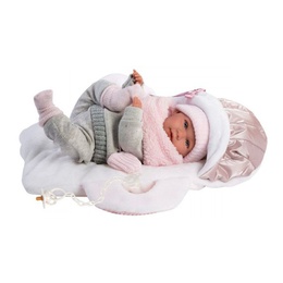  Lelle zīdainis Mimi 42 cm (pārnes. soma, raud, runā, ar mānekli, mīkstais ķermenis) Spānija LL74004