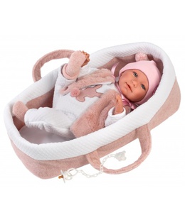  Lelle zīdainis Mimi 42 cm (pārnes. soma, raud, runā, ar mānekli, mīkstais ķermenis) Spānija LL74012  Hover