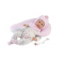 Lelle zīdainis Mimi 42 cm (spilvens, raud, runā, ar mānekli, mīkstais ķermenis) Spānija LL74102