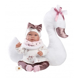  Lelle Tina meitene ar gulbja spilvenu 44 cm (raud, runā, ar mānekli, mīkstais ķermenis) Spānija LL84456